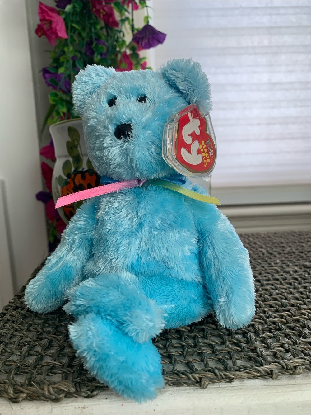 Ty NWT 2003 “Sherbet” Light Blue Plush Beanie Baby Bear with Ribbon
